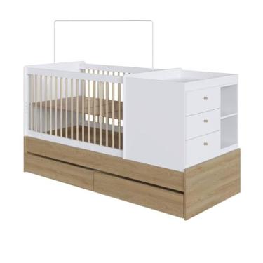 Imagem de Berço Multifuncional com Cômoda 5 Gavetas Marrom Branco