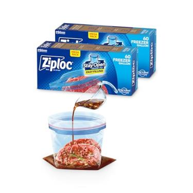 Imagem de Ziploc Sacos de congelador para armazenamento de alimentos de galão, Stay Open com parte inferior em pé, fácil de encher, 60 unidades (pacote com 2)