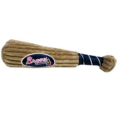 Imagem de Taco de beisebol MLB ATLANTA BRAVES para cães e gatos. Pelúcia de veludo cotelê macia com bola interna