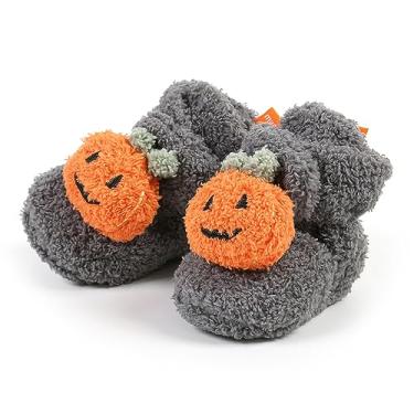 Imagem de GDSDYM Pantufas de lã aconchegantes para bebês, sapatos macios para bebês com solas aderentes, meias de berço para recém-nascidos quentes para o inverno, Cinza A0201, 12-18 Months Toddler