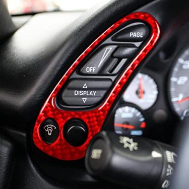 Imagem de 2 peças/conjunto interior vermelho do carro para Corvette C5 acessórios painel multifuncional moldura de botão de fibra de carbono acabamento da capa para Chevrolet Corvette C5 98-04 (vermelho estilo A)