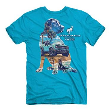 Imagem de Bronco Camiseta masculina de manga curta Ford Beach Day | Design de onda maré, pôr do sol para amantes do oceano | 100% algodão, azul caribenho, Azul Caribe, 3G