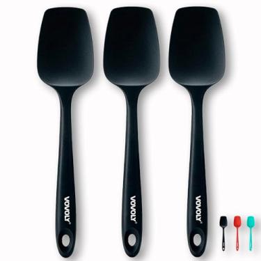 Imagem de Vovoly Conjunto de Espátulas de Silicone, Espátula de Borracha Resistente ao Calor, Colher Antiaderente, Design Sem Costura, Raspadores Flexíveis, Pacote com 3, Preto