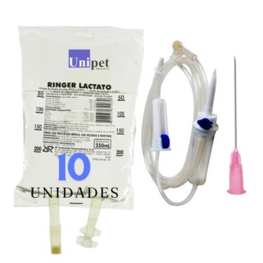 Imagem de 10 UN RINGER LACTATO JP 250 ML COM EQUIPO E AGULHA UNIPET