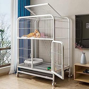 Imagem de Gaiola para gatos Casa para gatos Caixa de areia para gatos Gabinete para animais de estimação com portas frontais Rampa Escadas Plataformas de descanso Bandeja de camas Gaiola de rede para