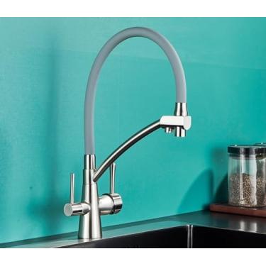 Imagem de Torneiras de cozinha filtradas purificação torneira da cozinha 360 girar filtro de água para cozinha três maneiras torneiras de cozinha, escova b nick cinza 2