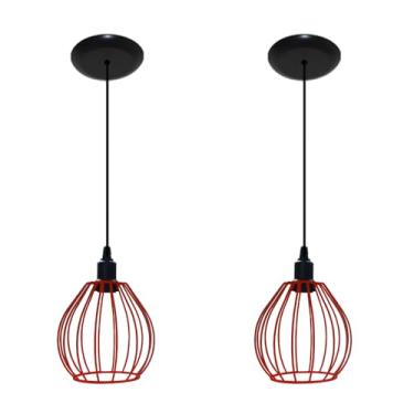 Imagem de Kit 02 Lustres Pendente Aramado Modelo Balão - Ideal para cabeceira de cama, bancada, balcão, sala (Vermelho)