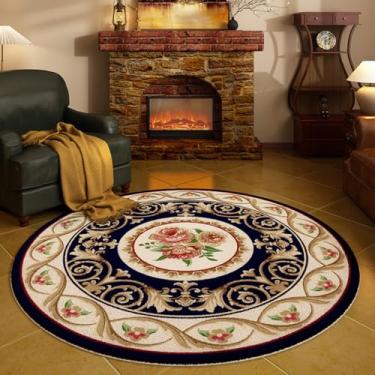 Imagem de Tapete redondo retrô, tapete antiderrapante de grande área para sala de estar, decoração de quarto, fofo e macio, f, 300x300cm