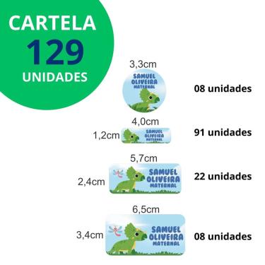 Imagem de Adesivo Etiqueta Escolar Personalizado Vinil Dinossauro 129 UN