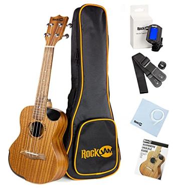 Imagem de RockJam Kit de ukulele tenor premium com sintonizador, bolsa para gig, alça, palhetas e cordas sobressalentes, 4, direita, natural, completo (RJUK-712T-N)