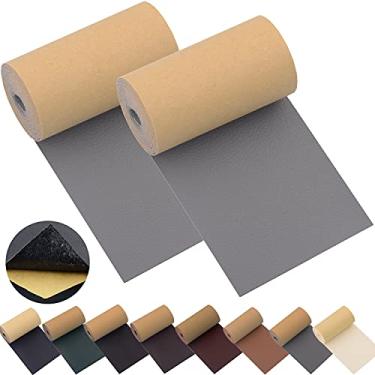 Imagem de Fita adesiva de reparo de couro para sofás, 2 pacotes, 7 x 140 cm, autoadesiva para móveis, sofá, assentos de carro, poltronas, sapatos, jaquetas, primeiros socorros, kit de reparo de lacre (cinza, 7,8 x 140 cm)