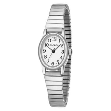 Imagem de BOSHIYA Relógios femininos prateados de fácil leitura, analógico, quartzo, com pulseira de expansão de aço inoxidável, relógios de pulso femininos, à prova d'água, Prata