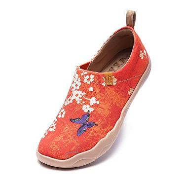 Imagem de UIN Tênis feminino moderno arte floral pintado lona slip-on feminino viagem sapato, Sakura, 7.5