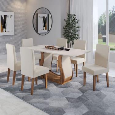Imagem de Mesa de Jantar 6 Lugares Roma Imbuia/Blonde/Veludo Pastel - Viero Móveis
