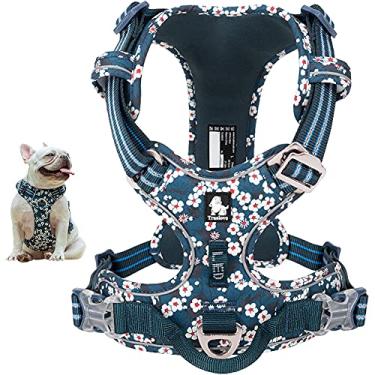 Imagem de La La Pet® Peitoral para cães com clipe frontal, colete refletivo para cães com alça floral de neoprene acolchoado para cães pequenos, médios e grandes, 3 fivelas de encaixe, fácil de colocar e tirar