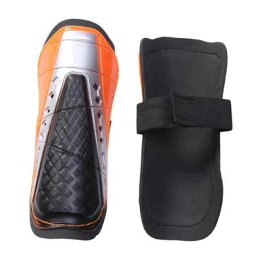 Imagem de Tachiuwa Caneleiras de futebol Caneleiras de futebol para jogadores de futebol Acessórios Equipamento de proteção com absorção de choque Protetor de perna, Laranja 19 Cm