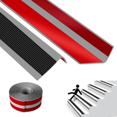 Imagem de Fita adesiva antiderrapante para escadas de borracha de 2,5 m, durável, silenciosa, fácil de instalar para uso interno/externo – Evita escorregões para idosos e crianças (3 m, cinza-preto, 1 pacote)