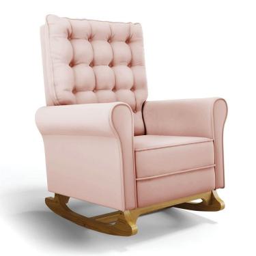 Imagem de Poltrona De Amamentação Com Balanço Manu Veludo Nude Tb111 Base De Madeira - D`rossi