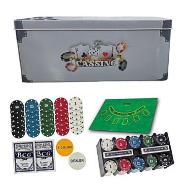 Imagem de Kit Jogo Poker 200 Fichas Numeradas Texas Original Com Lata - MBTech