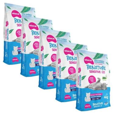 Imagem de Areia Para Gatos Sensitive biodegradavel 4kg Kit 5Un - Wisecat