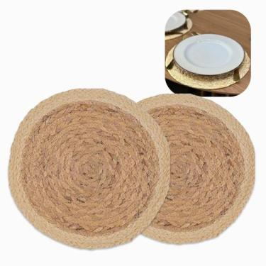 Imagem de 2 Serviço Americano Sousplat Redondo Fibra Natural Rústico 32cm Mundia