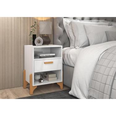 Imagem de Mesa de Cabeceira Onix 48cm com Gaveta Pés Madeira Branca - Sambare De