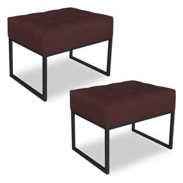 Imagem de Kit 02 Puffs Lisa Suede Marsala Base Metálica Industrial Preto - Palla