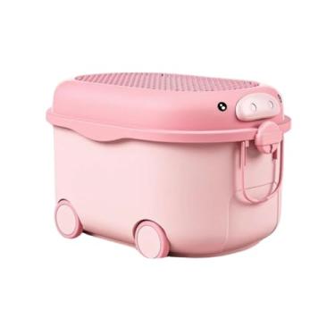 Imagem de Sem Bagunça - Caixa Organizadora Infantil - Cesto Organizador Com Tampa E Rodinha Decorativo para Roupas, Brinquedos e Acessórios. Modelo: Caminhão, Pato, Urso, Porco e Pinguim (Porco M Super Rosa)