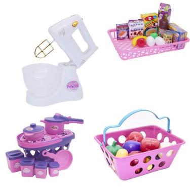 Imagem de Menina Brinquedo Cozinha Panela Cesta Comida 35pç - Altimar
