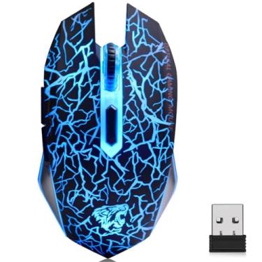 Imagem de TENMOS Mouse para jogos M2 sem fio, silencioso, recarregável, USB, mouse de computador sem fio com luz LED de 7 cores, design ergonômico, 3 DPI ajustáveis compatíveis com laptop/PC/notebook, 6 botões