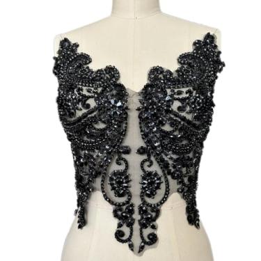 Imagem de Apliques de renda de strass feitos à mão costurar contas de vidro corpete acessórios para roupas sociais (preto)