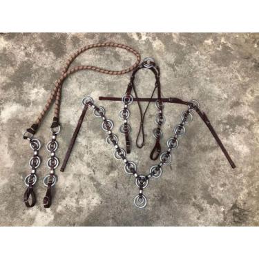 Imagem de Traia Argolada Rédea Algodão Grossa Cabeçada E Peitoral Mula Cavalo Ca