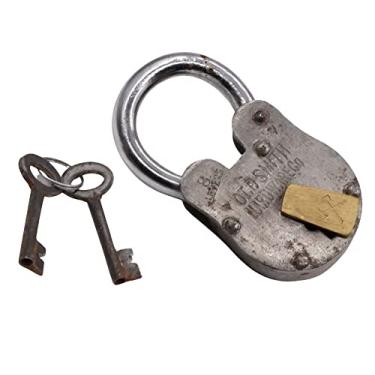 Imagem de Cadeado antigo de pré-produção para porta-malas, rack de vinho, sombra, celeiro, portão, com duas chaves Skelton visual vintage (Old Smith)