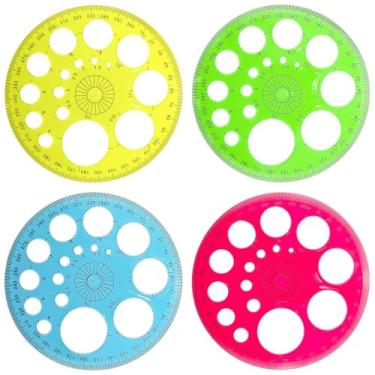 Imagem de Pacote com 4 modelos de círculos para desenho, ferramenta de fazer círculos, estêncil de círculo de plástico, transferidor redondo de 360 graus, régua geométrica para esboço de material de escritório