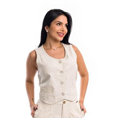 Imagem de Colete Feminino Linho Social - Restrito Jeans, P, Areia