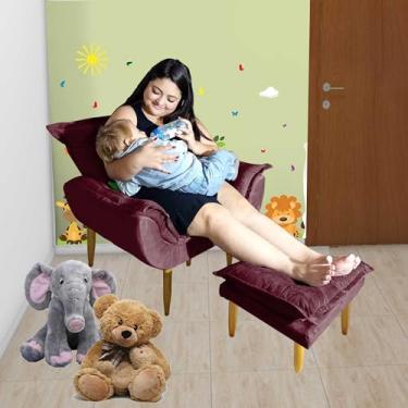 Imagem de Poltrona Puff Opala Amamentação Fixa E Confortável Tecido Suede Bordo