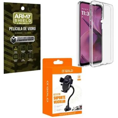 Imagem de Capa Capinha Transparente Para Moto G75 + Suporte Ventosa + Pelicula d