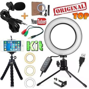 Imagem de Kit Youtuber Microfone Lapela Celular + Tripé Ring Light Led - RioSul 
