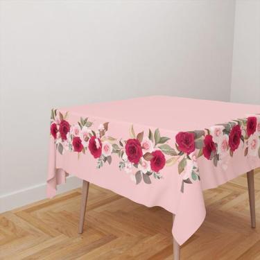 Imagem de Toalha De Mesa Quadrada 4 Lugares Tecido Oxford Rosas e Flores Fundo R