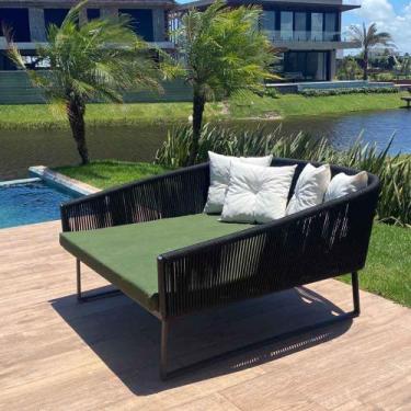 Imagem de Chaise Quadrada Maldivas Em Corda Náutica Preto - Tecido Duna Bandeira