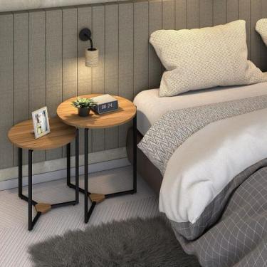 Imagem de jogo de mesa lateral estilo industrial alto padrão freijó - Start-Home