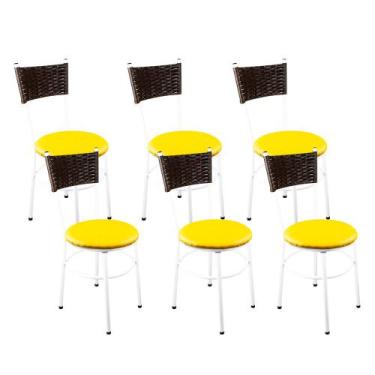 Imagem de 6 Cadeiras Brancas Para Cozinha Viena Marrom - Laumar, Amarelo