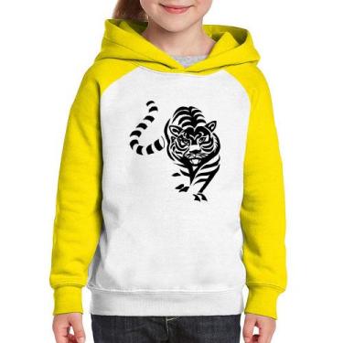 Imagem de Moletom Infantil Tigre Traços - Foca na Moda, Branco, Amarelo, 8