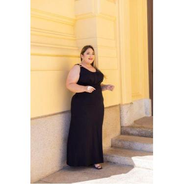 Imagem de Vestido Longo Soltinho Plus Size Fivela Na Alça - Luh May, G, Preto