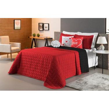 Imagem de Cobre Leito Dupla Face com almofada de Nó Love Vermelho 8pç - Nathalia