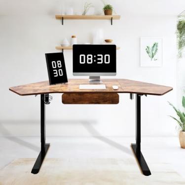 Imagem de Fromann Mesa de canto em forma de L ajustável de 188 cm de altura, mesa de canto com aparelho de LED, mesa ergonômica elétrica