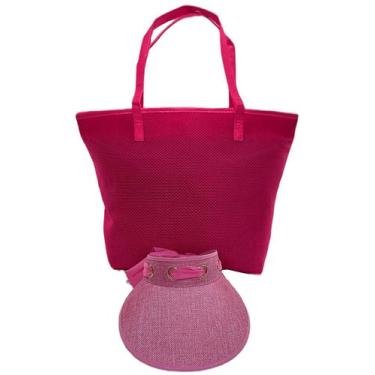 Imagem de Kit Bolsa Feminina Neon Rosa Pink com Viseira de Praia Luxo Alça Pisci