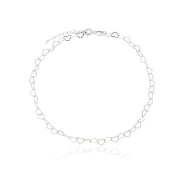 Imagem de Tornozeleira Feminina Prata 990 Desenho de Coração Delicada - Enzara J