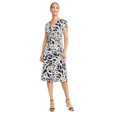 Imagem de Maggy London Vestido feminino de comprimento médio, manga cavada, justo, cintura justa, elegante, Azul-marinho/marfim, 42