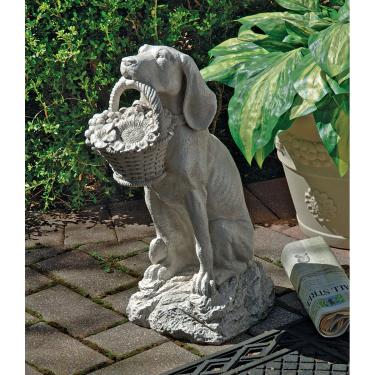 Imagem de Design Toscano EU 1379 Estátua de jardim ao ar livre cão Best Friend com cesta, 48 cm, pedra de dois tons